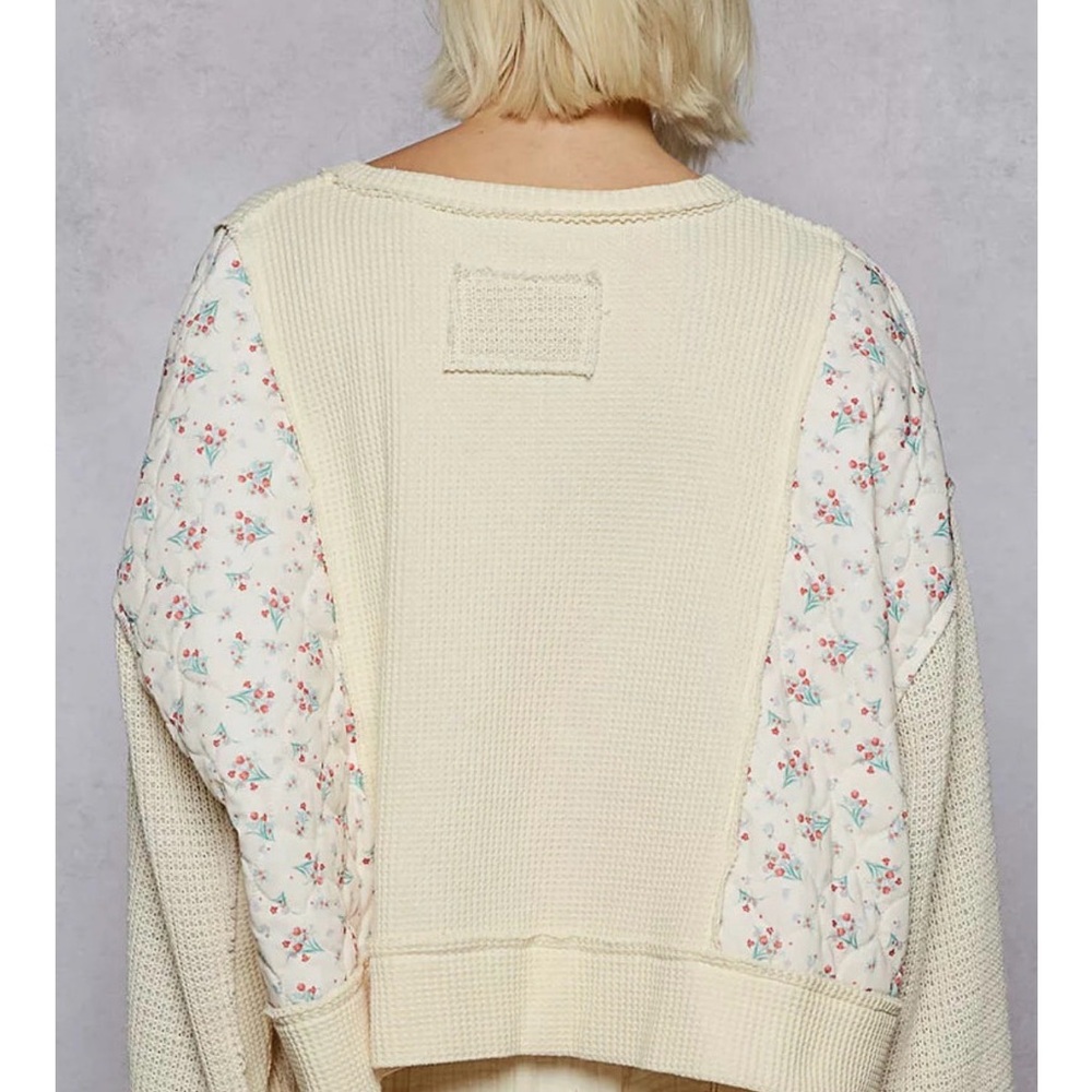 POL mix waffle knit floral pattern quilted knit crop top NEW size small boho - Picture 2 of 8